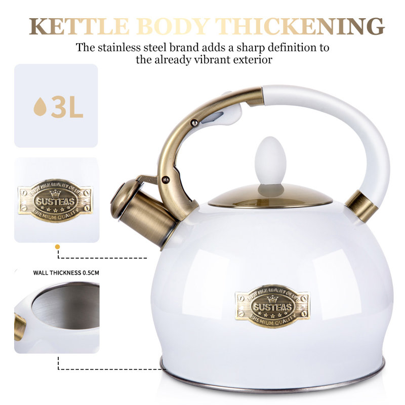 SUSTEAS 3 Quarts Stainless Steel Whistling Stovetop Tea Kettle